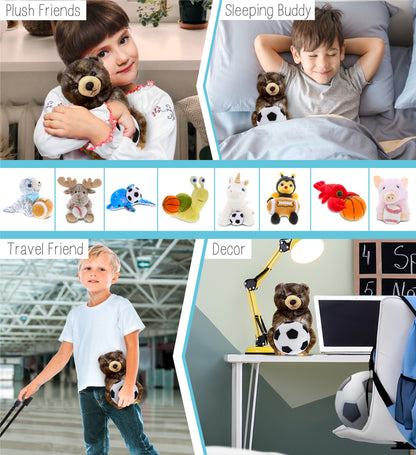 SUPER SOFT PLUSH - CUTE SITTING GRIZZLY WITH SOCCER PLUSH