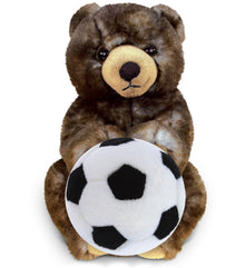 SUPER SOFT PLUSH - CUTE SITTING GRIZZLY WITH SOCCER PLUSH