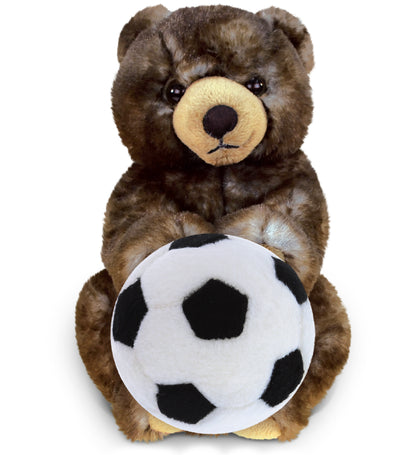 SUPER SOFT PLUSH - CUTE SITTING GRIZZLY WITH SOCCER PLUSH