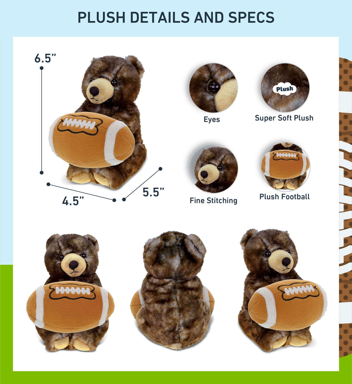 SUPER SOFT PLUSH - CUTE SITTING GRIZZLY WITH FOOTBALL PLUSH