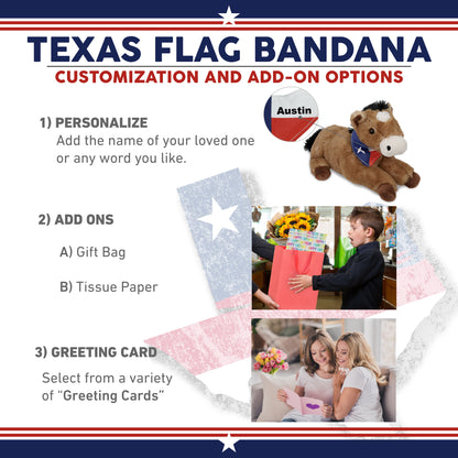 SUPER SOFT PLUSH - LYING BROWN HORSE WITH TEXAS FLAG BANDANA