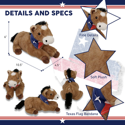 SUPER SOFT PLUSH - LYING BROWN HORSE WITH TEXAS FLAG BANDANA