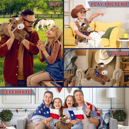 SUPER SOFT PLUSH - LYING BROWN HORSE WITH TEXAS FLAG BANDANA