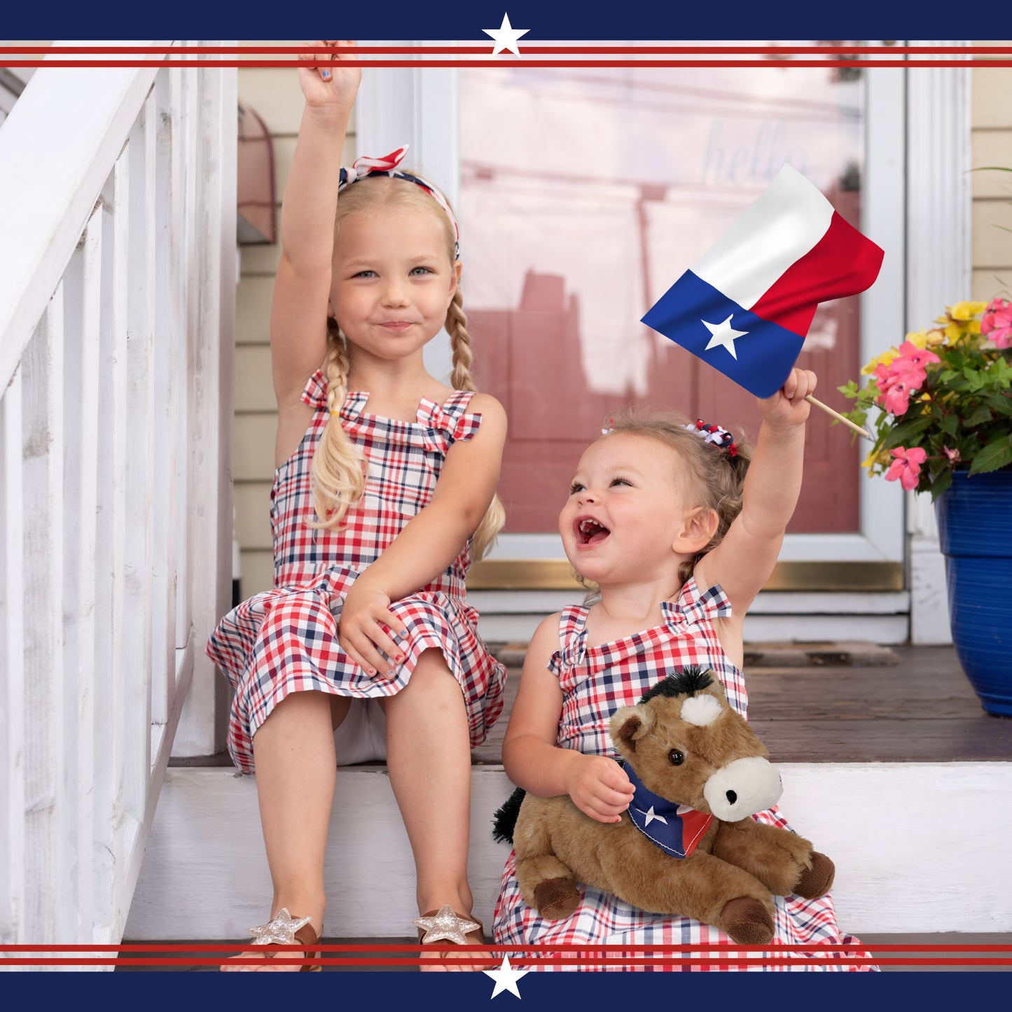 SUPER SOFT PLUSH - LYING BROWN HORSE WITH TEXAS FLAG BANDANA