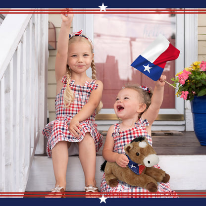 SUPER SOFT PLUSH - LYING BROWN HORSE WITH TEXAS FLAG BANDANA