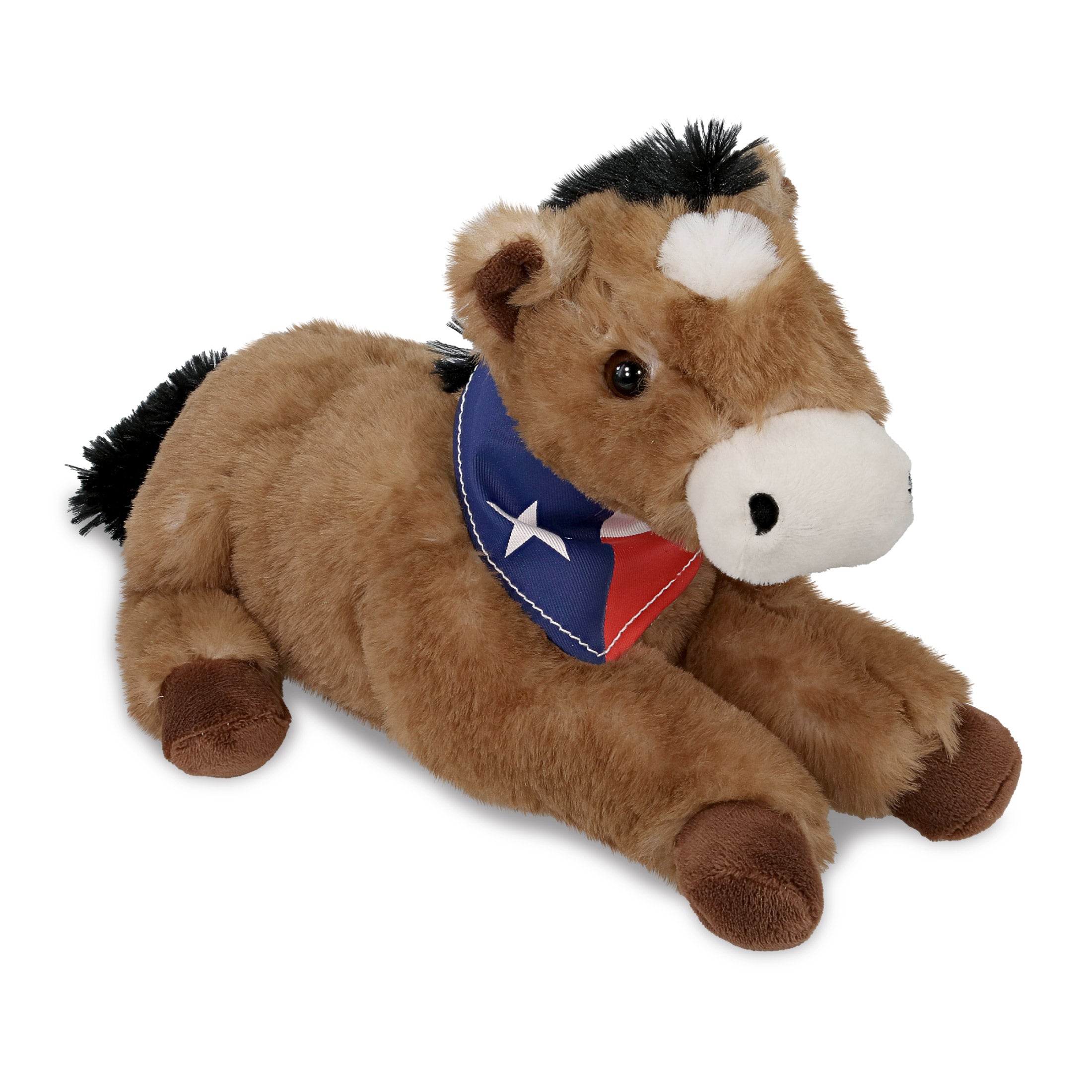 SUPER SOFT PLUSH - LYING BROWN HORSE WITH TEXAS FLAG BANDANA