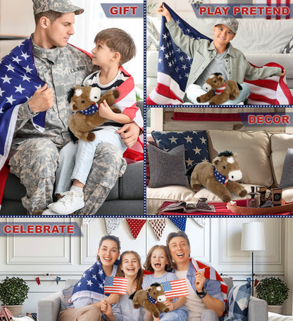 SUPER SOFT PLUSH - LYING BROWN HORSE WITH USA FLAG BANDANA