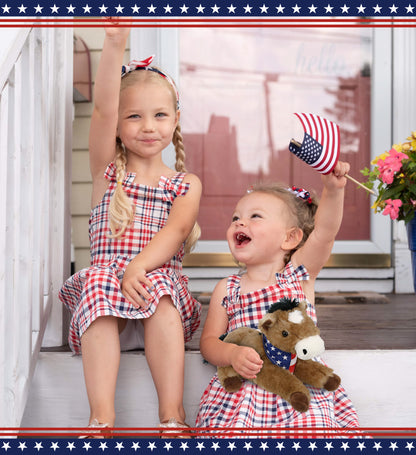 SUPER SOFT PLUSH - LYING BROWN HORSE WITH USA FLAG BANDANA