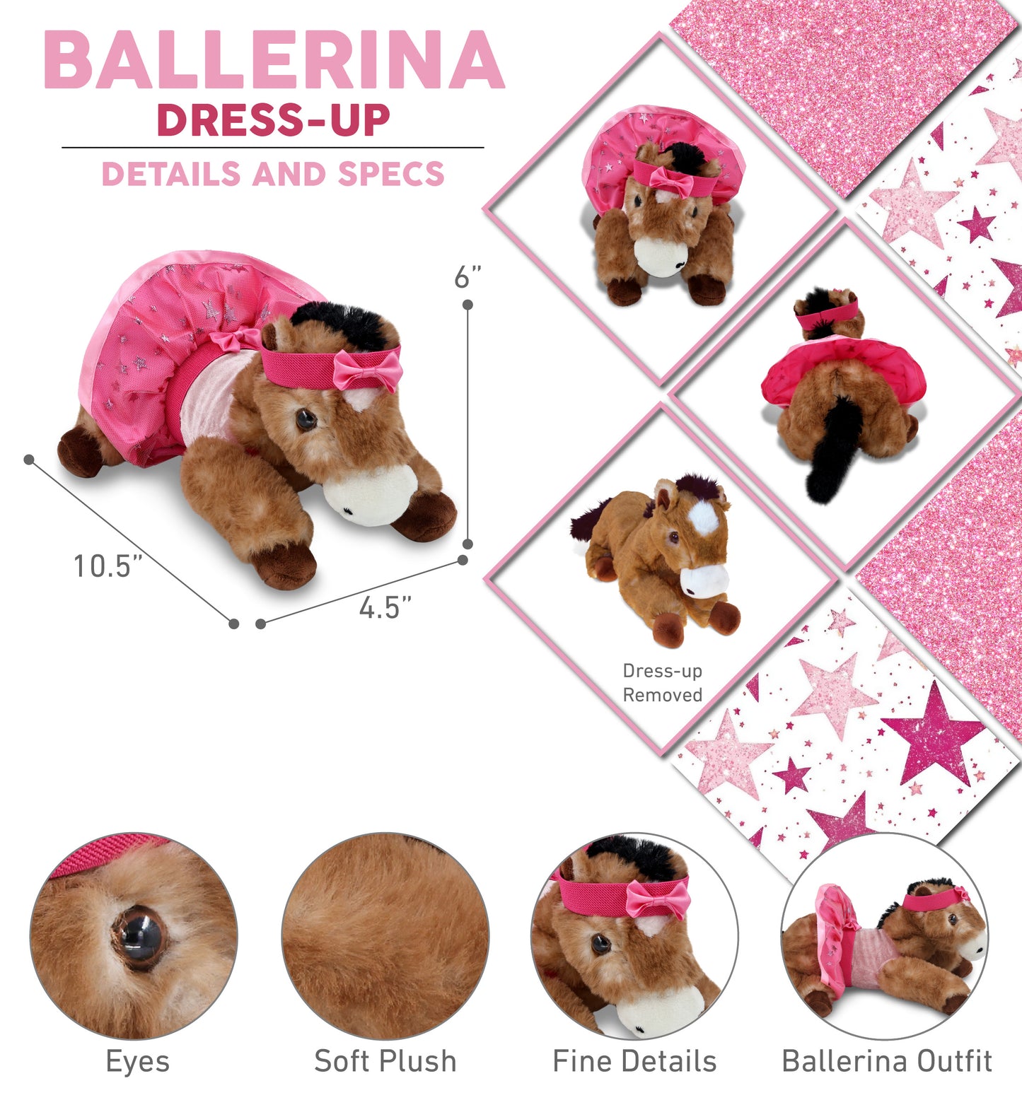 SUPER SOFT PLUSH - LYING BROWN HORSE Ballerina