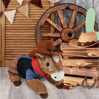 SUPER SOFT PLUSH - LYING BROWN HORSE COWBOY DRESS UP