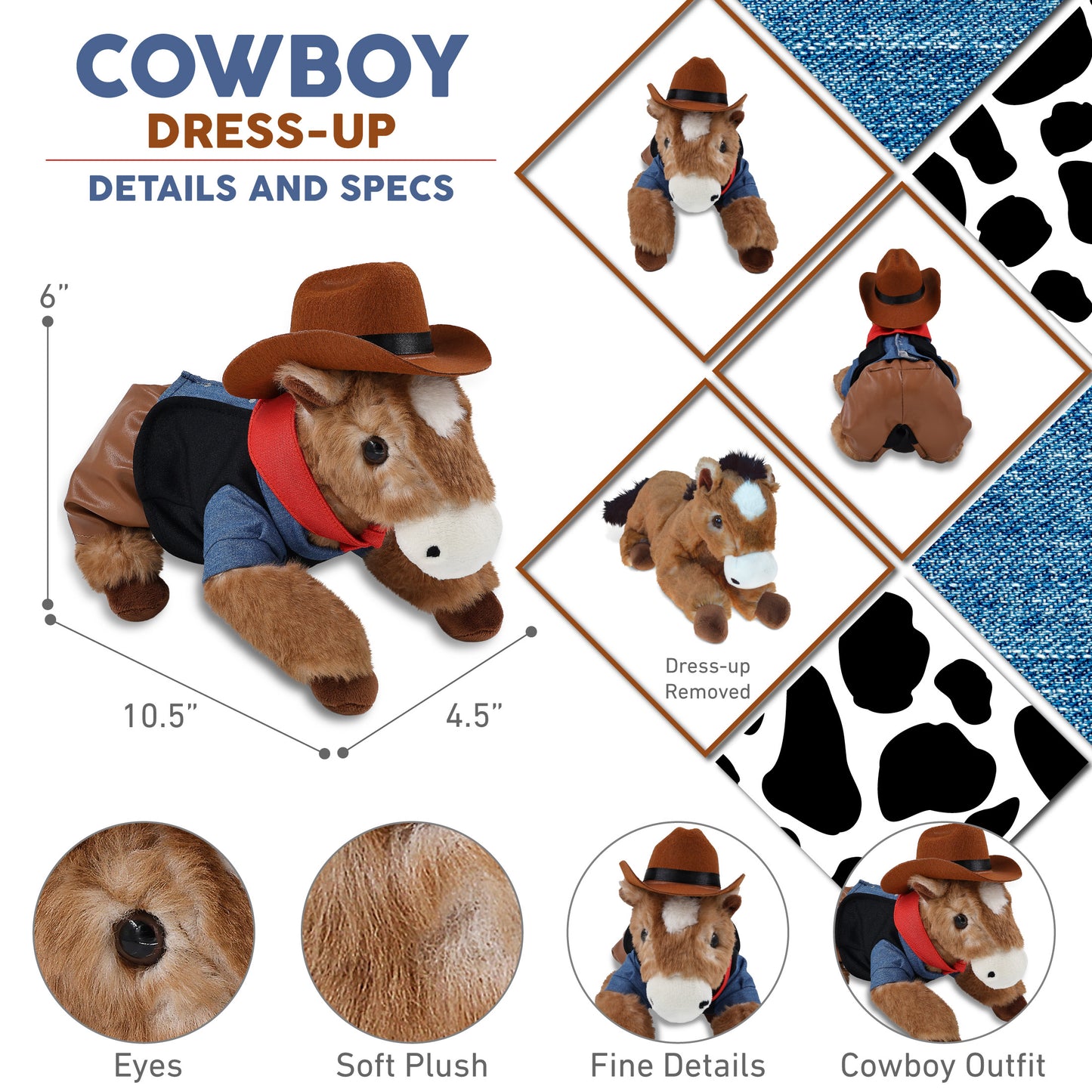 SUPER SOFT PLUSH - LYING BROWN HORSE COWBOY DRESS UP