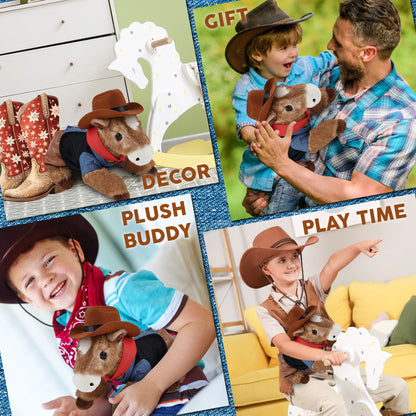 SUPER SOFT PLUSH - LYING BROWN HORSE COWBOY DRESS UP