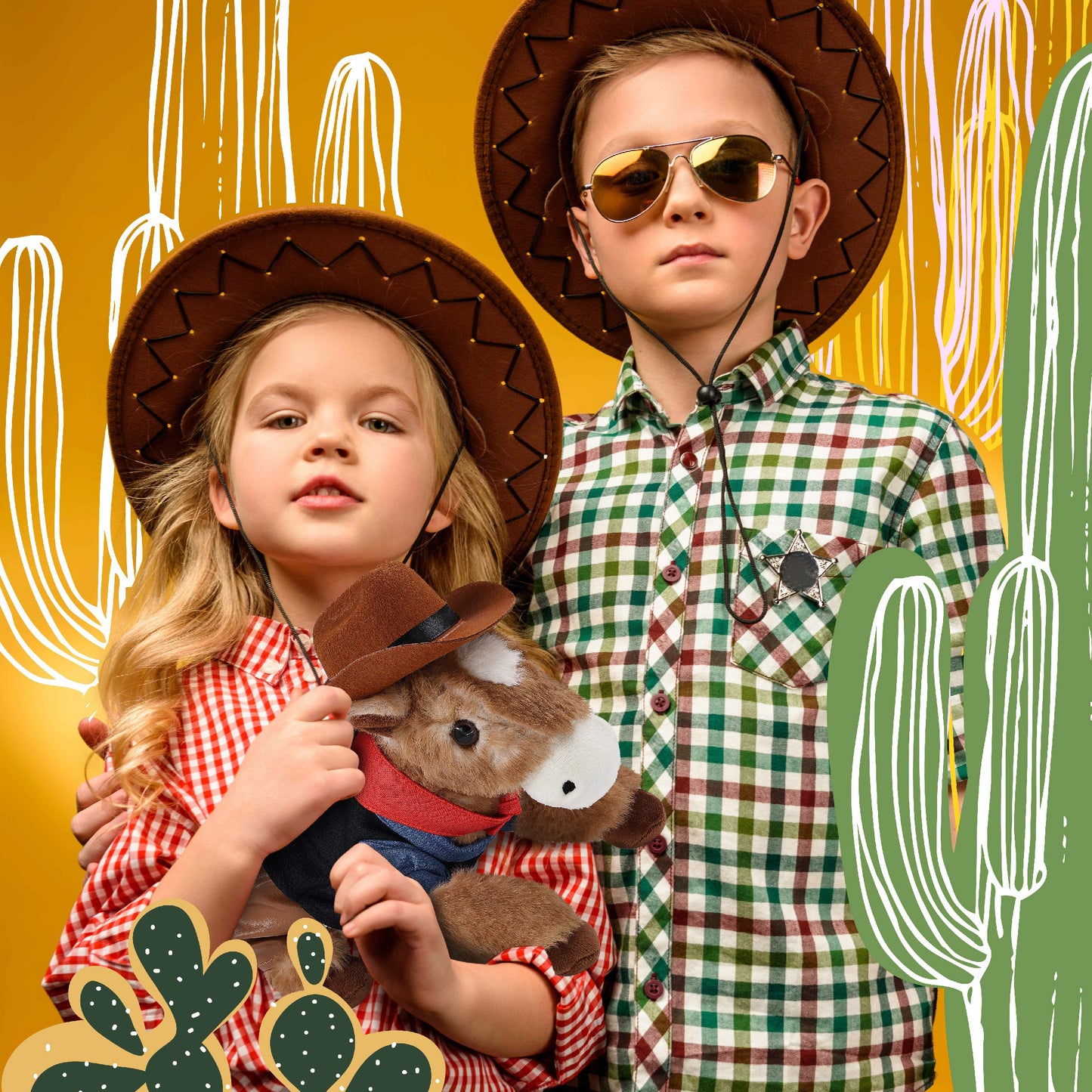 SUPER SOFT PLUSH - LYING BROWN HORSE COWBOY DRESS UP