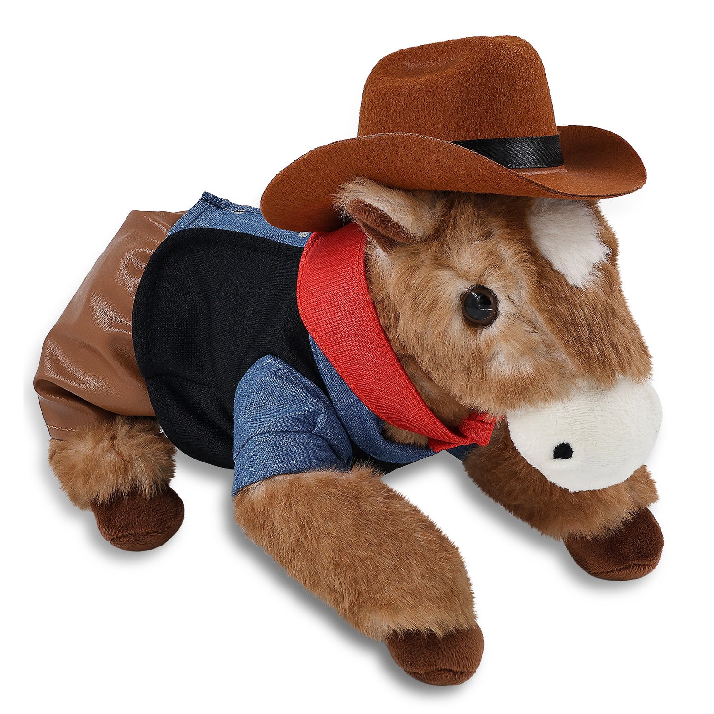 SUPER SOFT PLUSH - LYING BROWN HORSE COWBOY DRESS UP