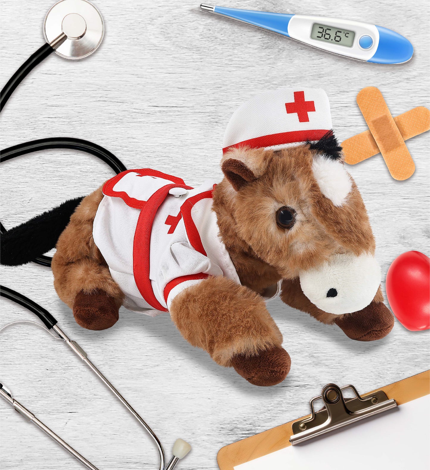 SUPER SOFT PLUSH - LYING BROWN HORSE NURSE DRESS UP