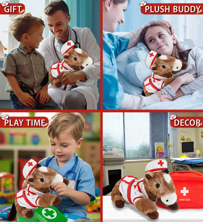 SUPER SOFT PLUSH - LYING BROWN HORSE NURSE DRESS UP