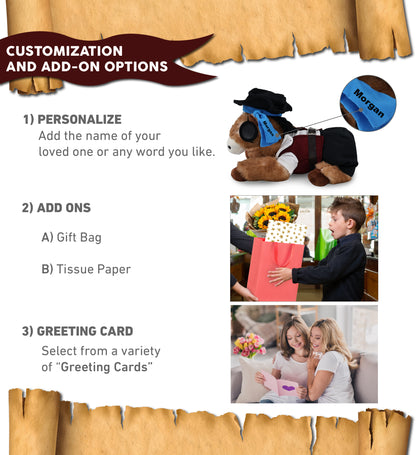 SUPER SOFT PLUSH - LYING BROWN HORSE WITH PIRATE DRESS UP