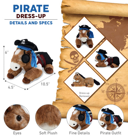 SUPER SOFT PLUSH - LYING BROWN HORSE WITH PIRATE DRESS UP