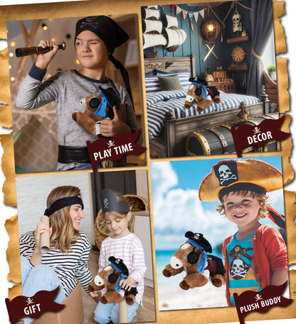 SUPER SOFT PLUSH - LYING BROWN HORSE WITH PIRATE DRESS UP