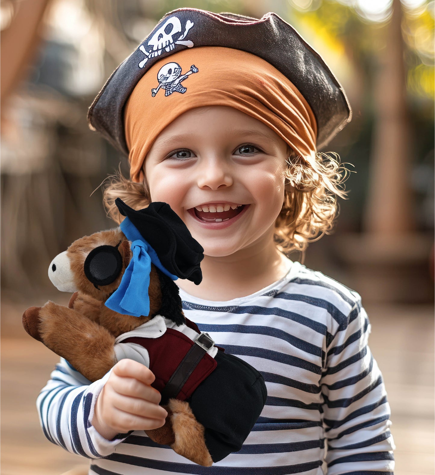 SUPER SOFT PLUSH - LYING BROWN HORSE WITH PIRATE DRESS UP