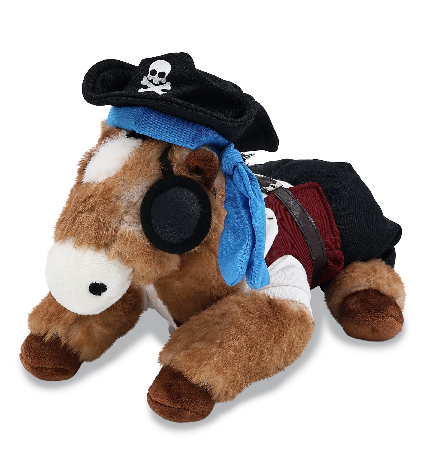 SUPER SOFT PLUSH - LYING BROWN HORSE WITH PIRATE DRESS UP