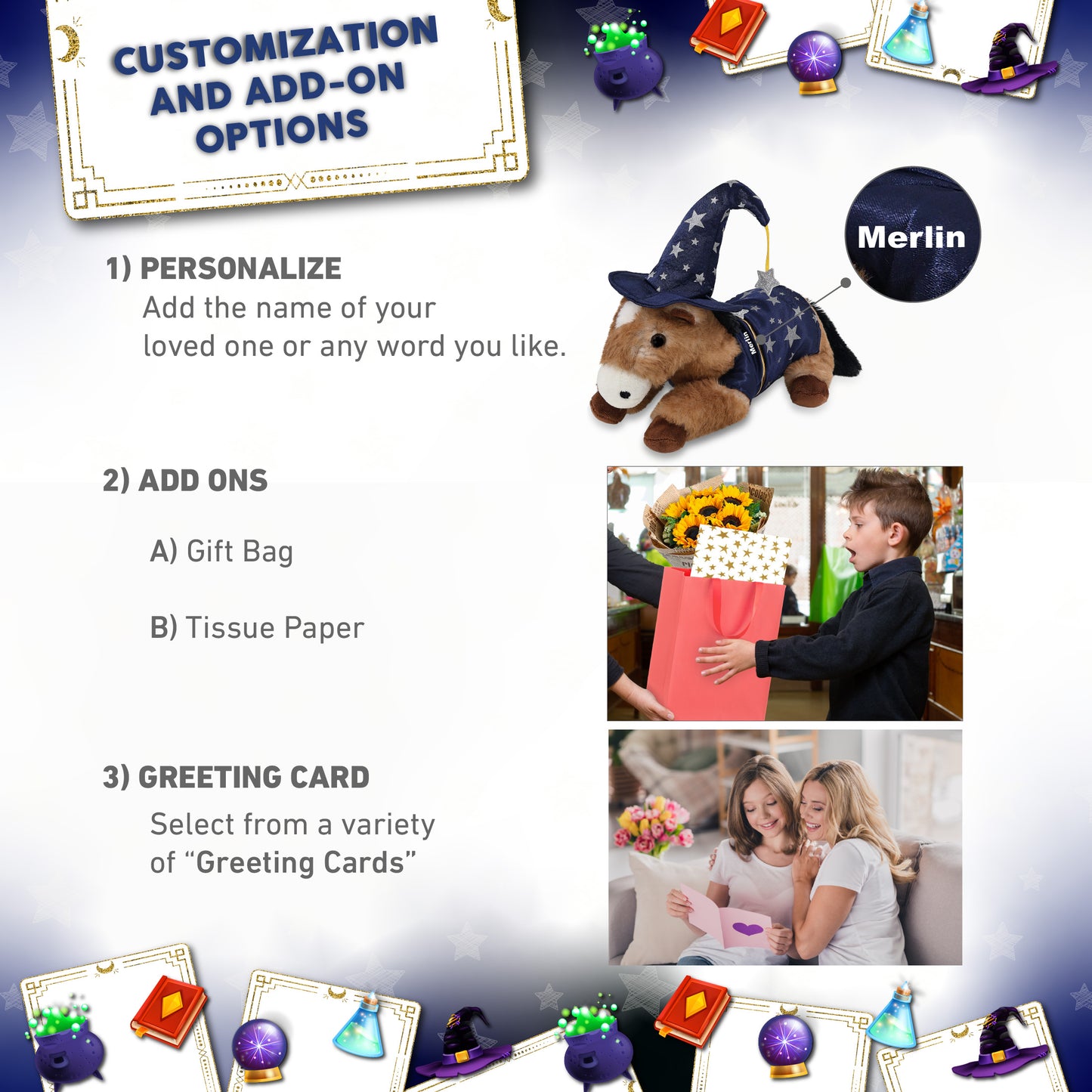 SUPER SOFT PLUSH - LYING BROWN HORSE WITH WIZARD DRESS UP