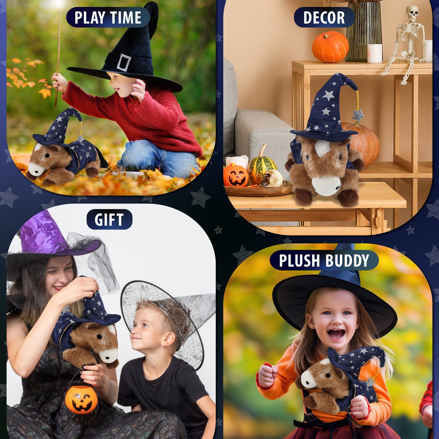 SUPER SOFT PLUSH - LYING BROWN HORSE WITH WIZARD DRESS UP