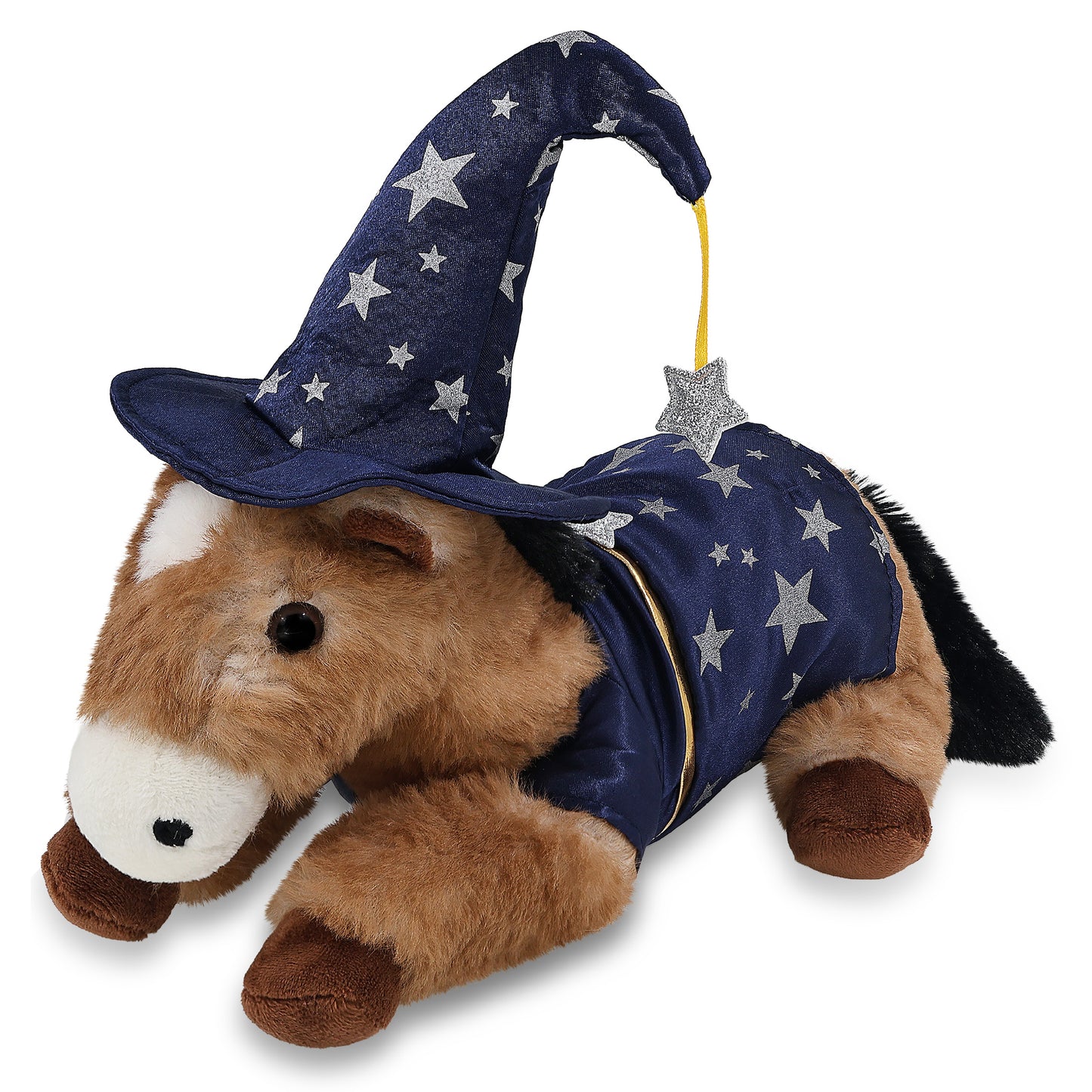 SUPER SOFT PLUSH - LYING BROWN HORSE WITH WIZARD DRESS UP