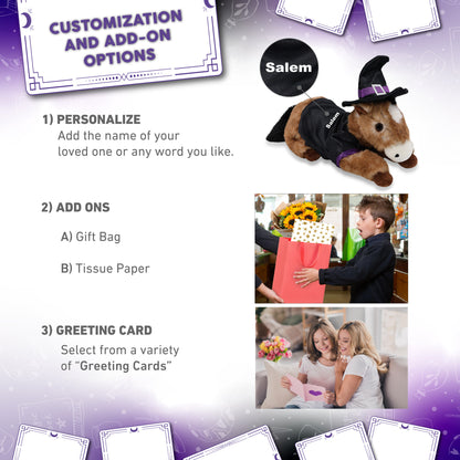 SUPER SOFT PLUSH - LYING BROWN HORSE WITH WITCH DRESS UP