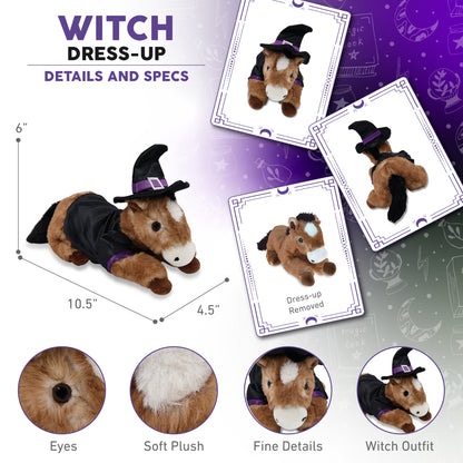 SUPER SOFT PLUSH - LYING BROWN HORSE WITH WITCH DRESS UP