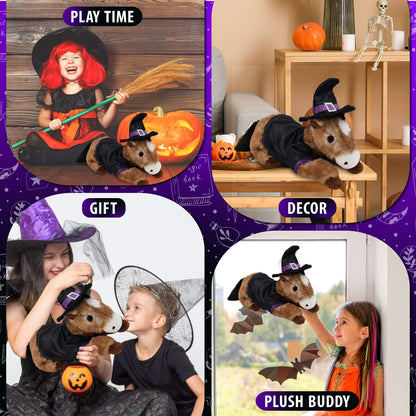 SUPER SOFT PLUSH - LYING BROWN HORSE WITH WITCH DRESS UP