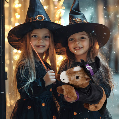 SUPER SOFT PLUSH - LYING BROWN HORSE WITH WITCH DRESS UP