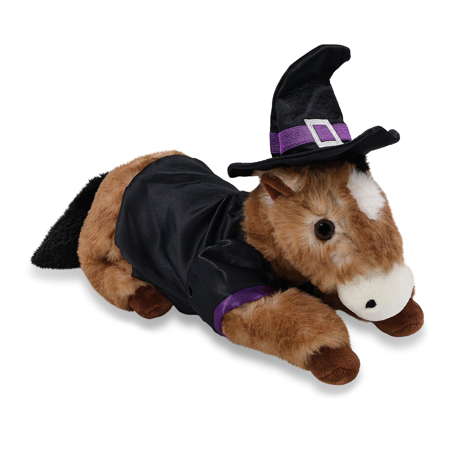 SUPER SOFT PLUSH - LYING BROWN HORSE WITH WITCH DRESS UP