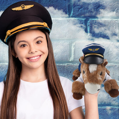 SUPER SOFT PLUSH - LYING BROWN HORSE WITH PILOT DRESS UP