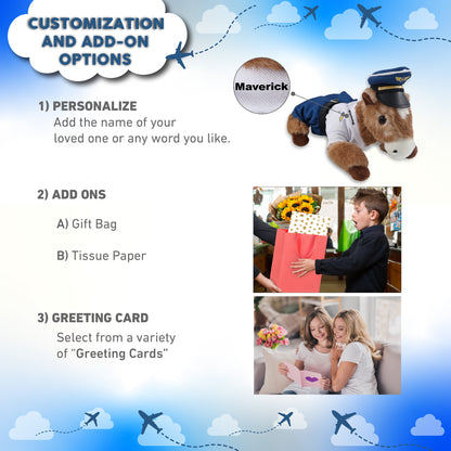 SUPER SOFT PLUSH - LYING BROWN HORSE WITH PILOT DRESS UP