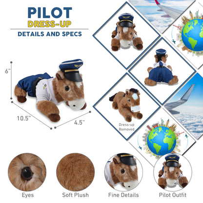 SUPER SOFT PLUSH - LYING BROWN HORSE WITH PILOT DRESS UP