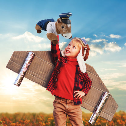 SUPER SOFT PLUSH - LYING BROWN HORSE WITH PILOT DRESS UP