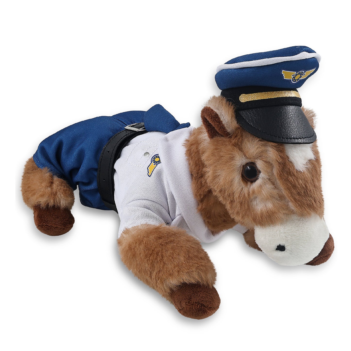 SUPER SOFT PLUSH - LYING BROWN HORSE WITH PILOT DRESS UP