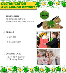 DolliBu Lying Brown Horse Stuffed Animal with Green Plush Shamrock - 10.5 Inch