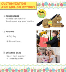 DolliBu Cute Lying Brown Horse with Yellow Easter Egg Plush - 10.5 Inches