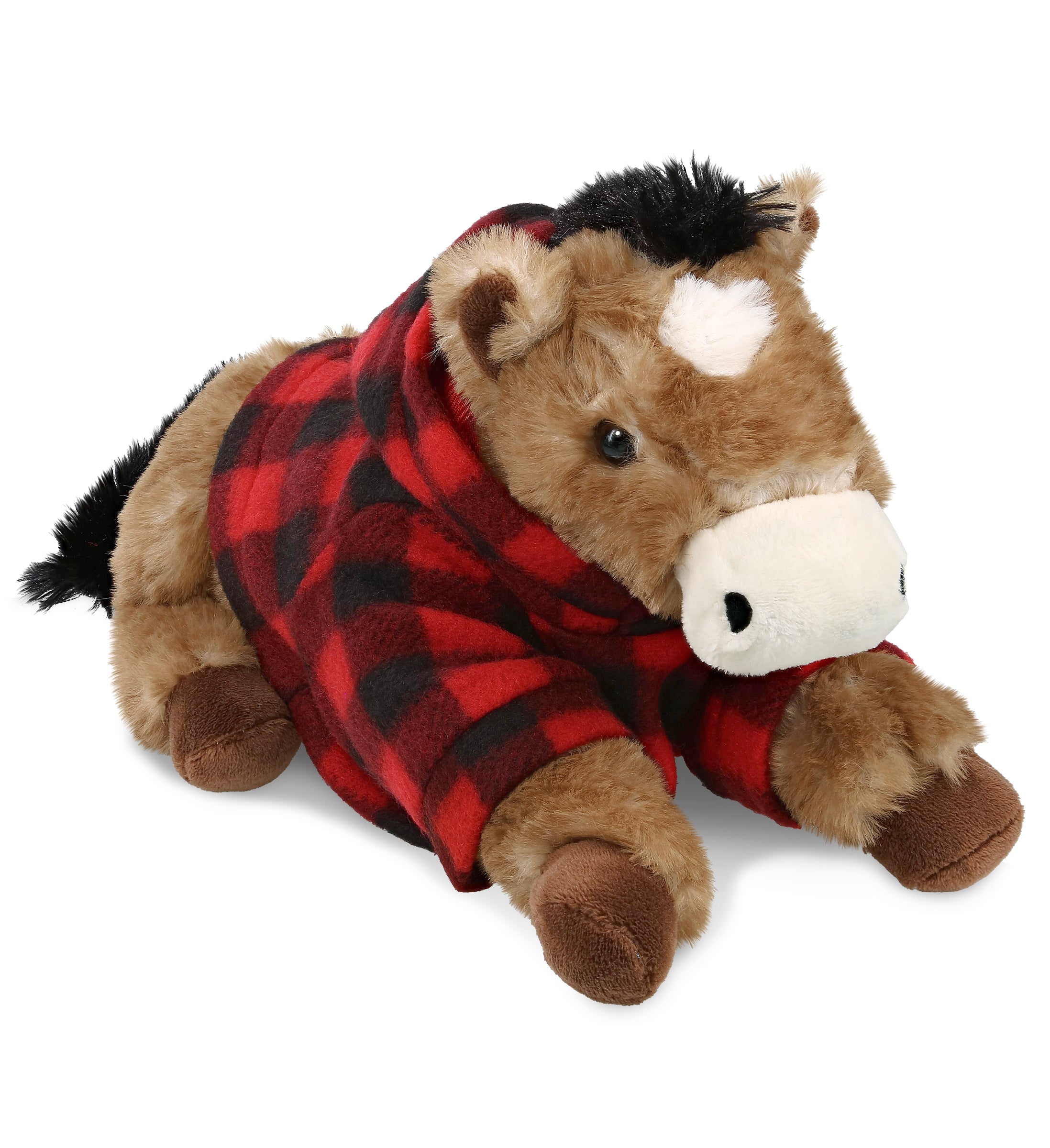 PLUSH RED PLAID HOODIE - SUPER SOFT PLUSH - LYING BROWN HORSE