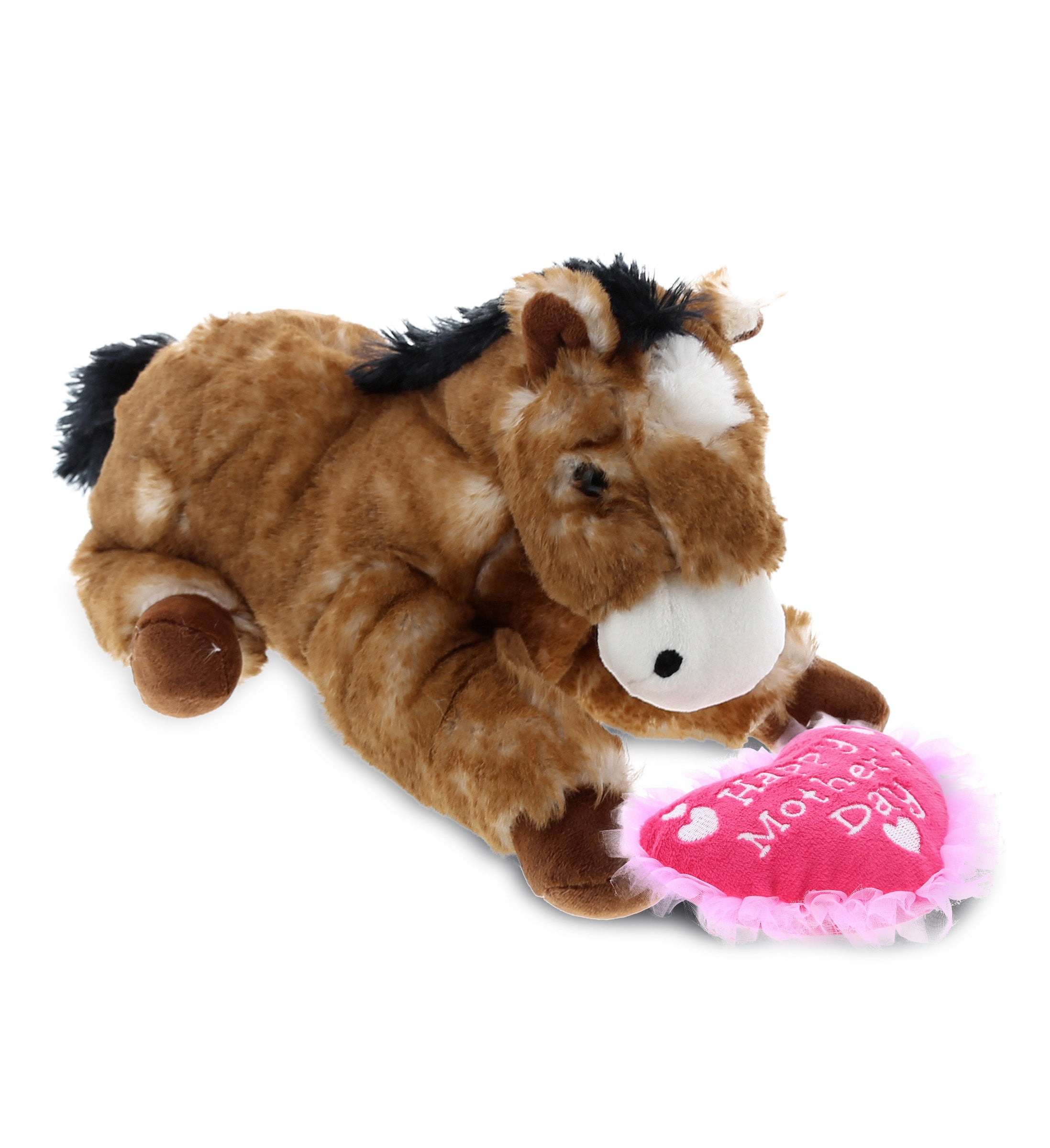 PLUSH MOTHERS DAY HEART - SUPER SOFT PLUSH - LYING BROWN HORSE