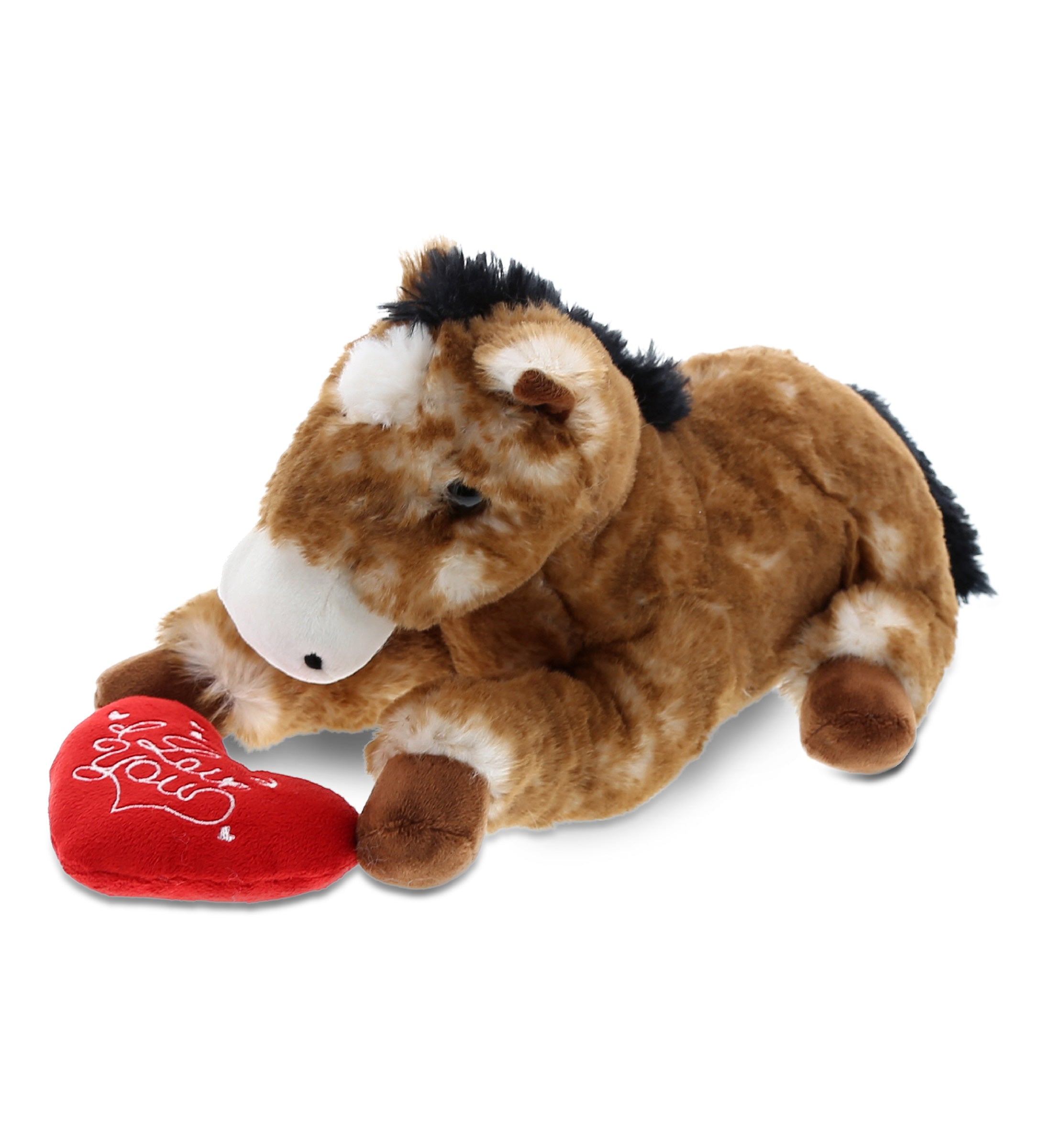PLUSH I LOVE YOU RED HEART - SUPER SOFT PLUSH - LYING BROWN HORSE