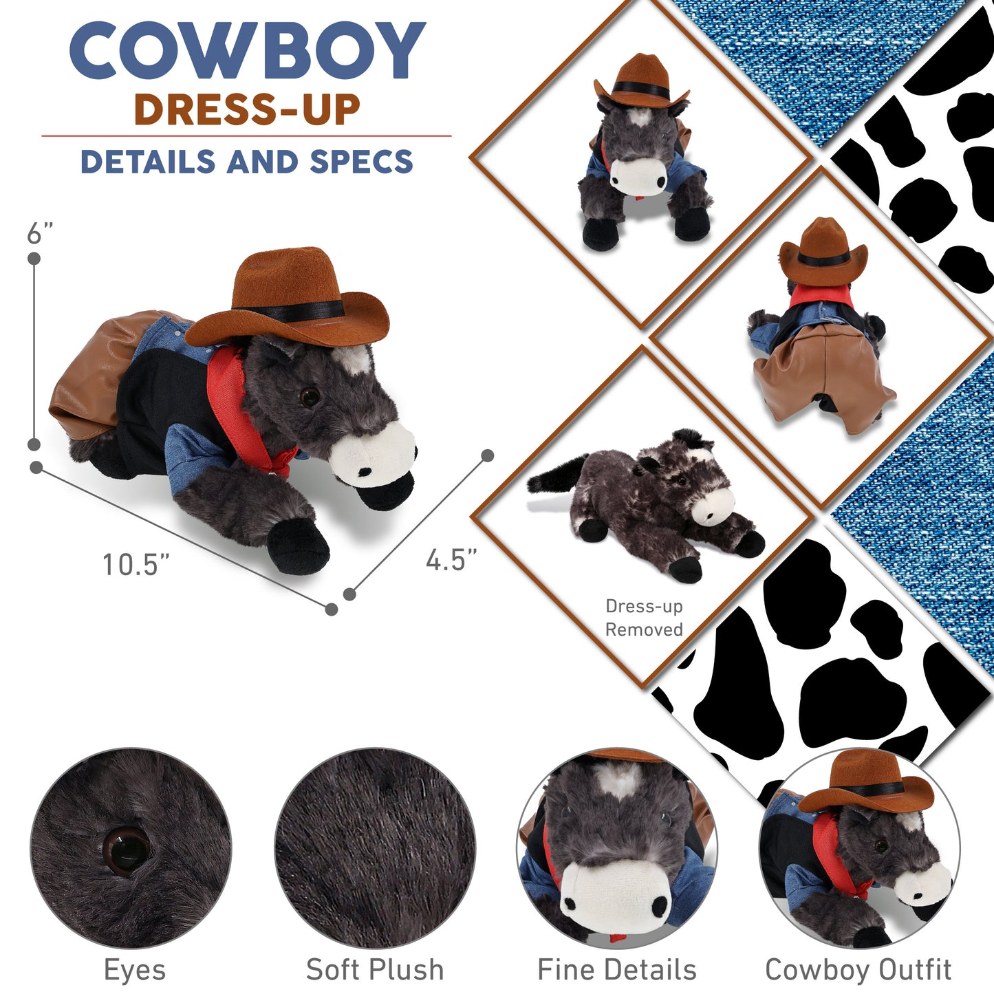 SUPER SOFT PLUSH - LYING BLACK HORSE COWBOY DRESS UP