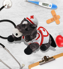 SUPER SOFT PLUSH - LYING BLACK HORSE With NURSE Dress-Up