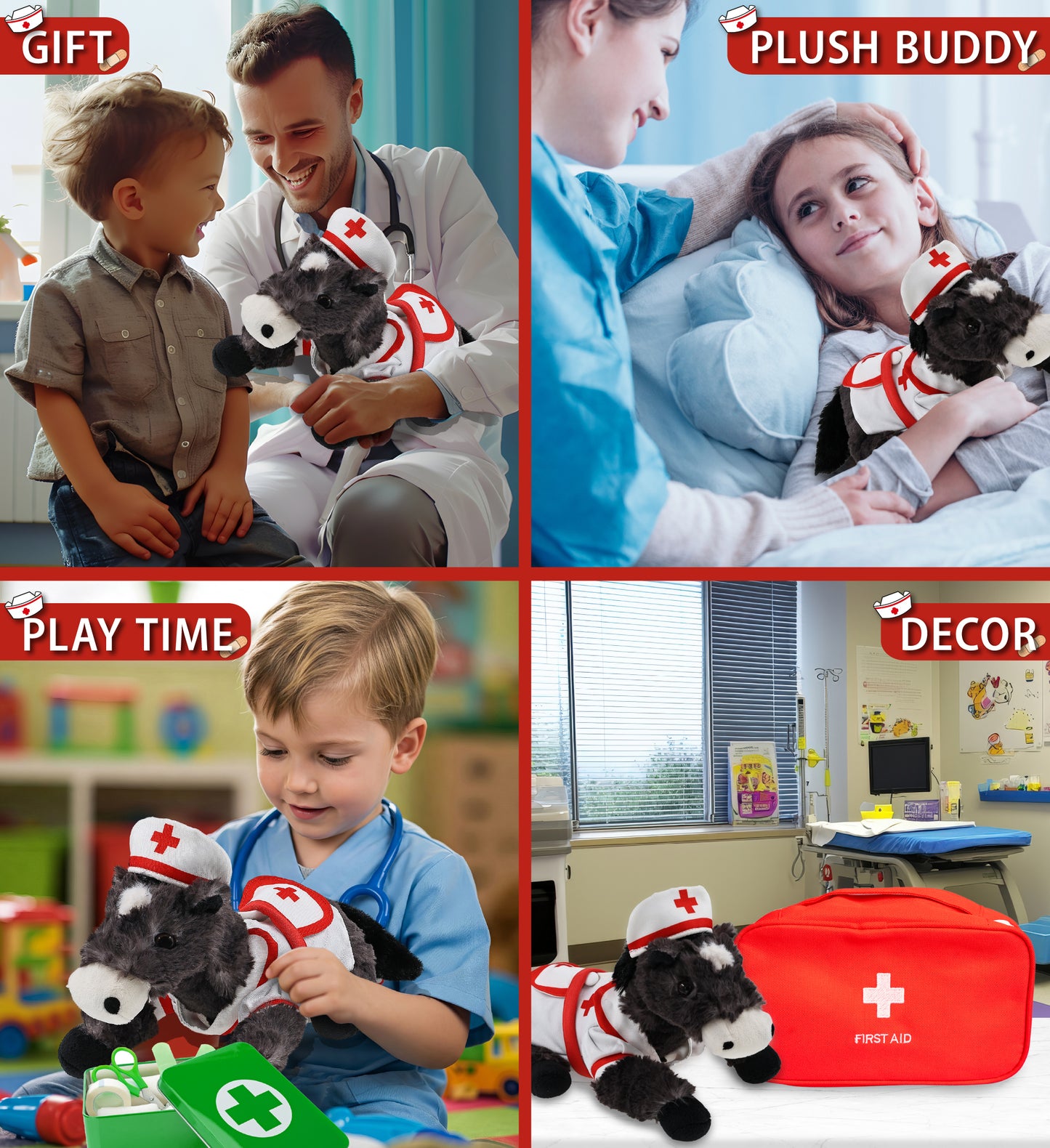 SUPER SOFT PLUSH - LYING BLACK HORSE With NURSE Dress-Up