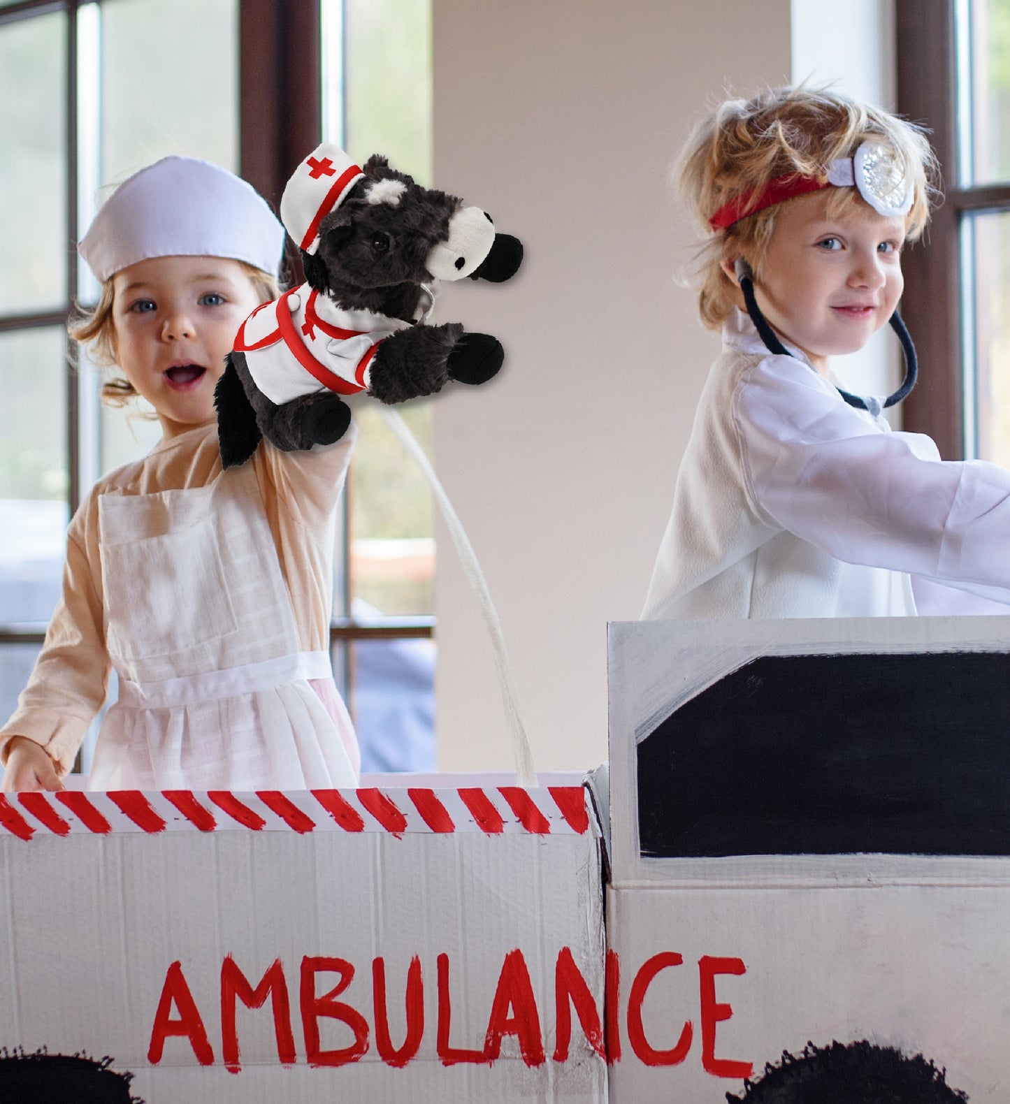 SUPER SOFT PLUSH - LYING BLACK HORSE With NURSE Dress-Up