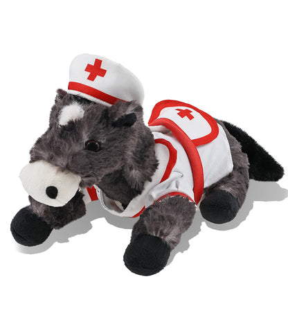 SUPER SOFT PLUSH - LYING BLACK HORSE With NURSE Dress-Up