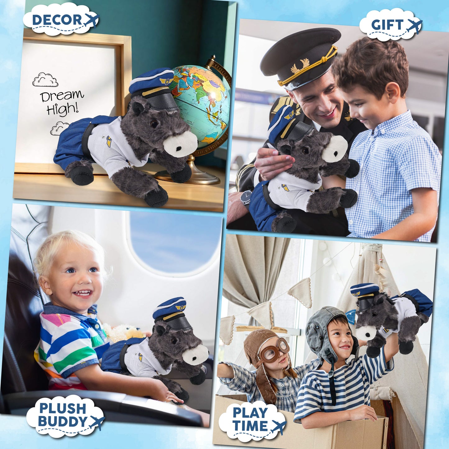 SUPER SOFT PLUSH - LYING BLACK HORSE WITH PILOT DRESS UP