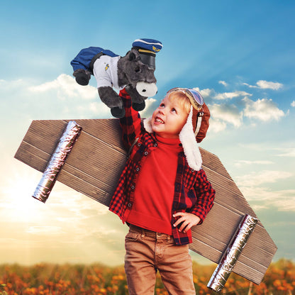 SUPER SOFT PLUSH - LYING BLACK HORSE WITH PILOT DRESS UP